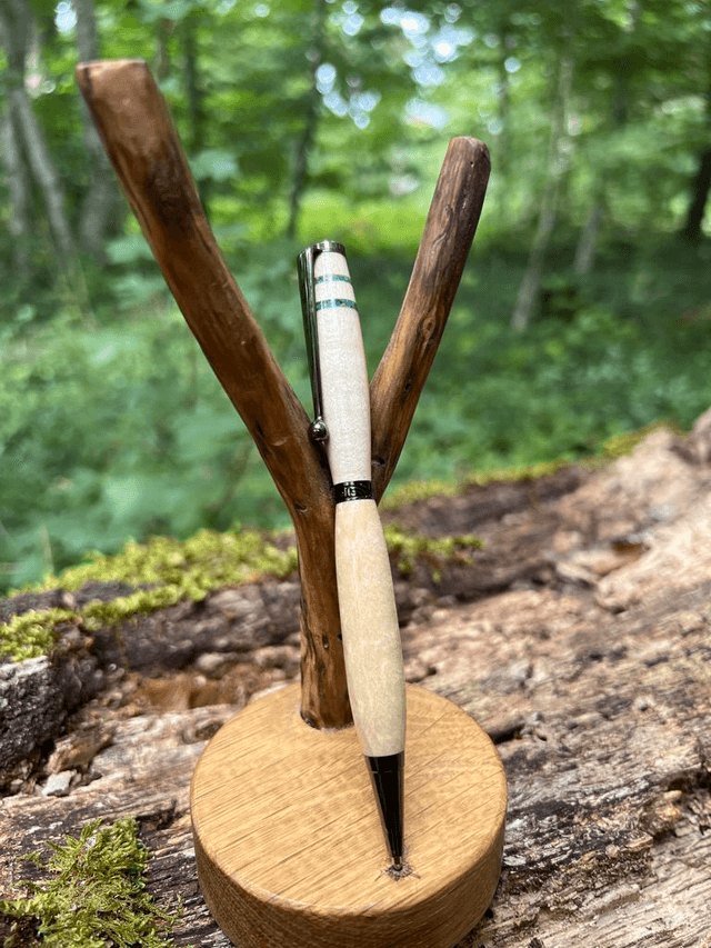 Stylo art deco gris Erable pierre d'opale 